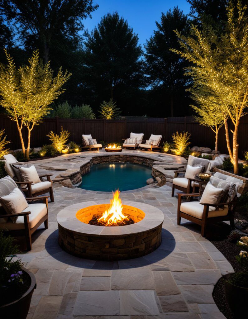 Warm Poolside Evenings Around a Fire