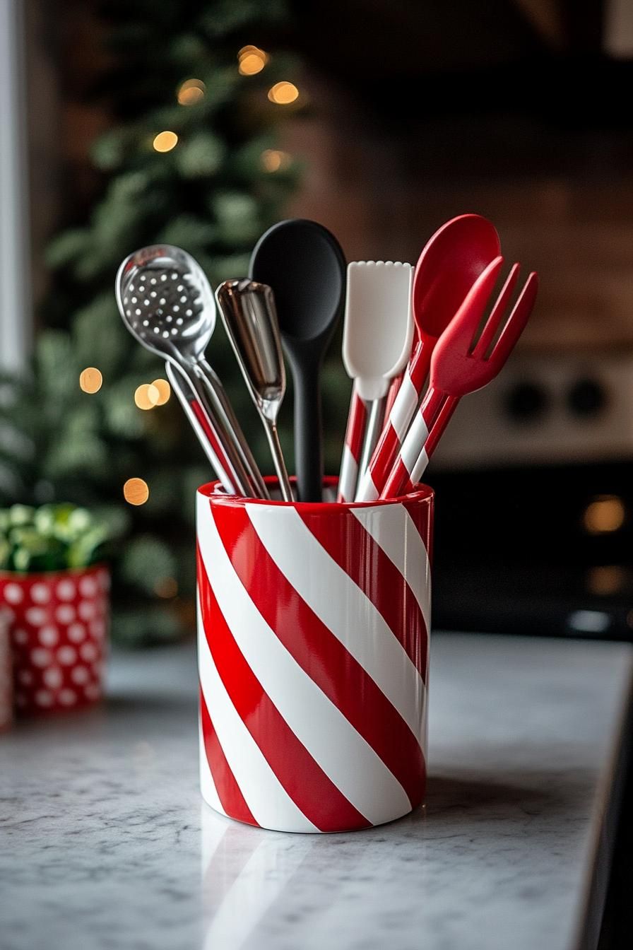 9. DIY Candy Cane Utensil Holder