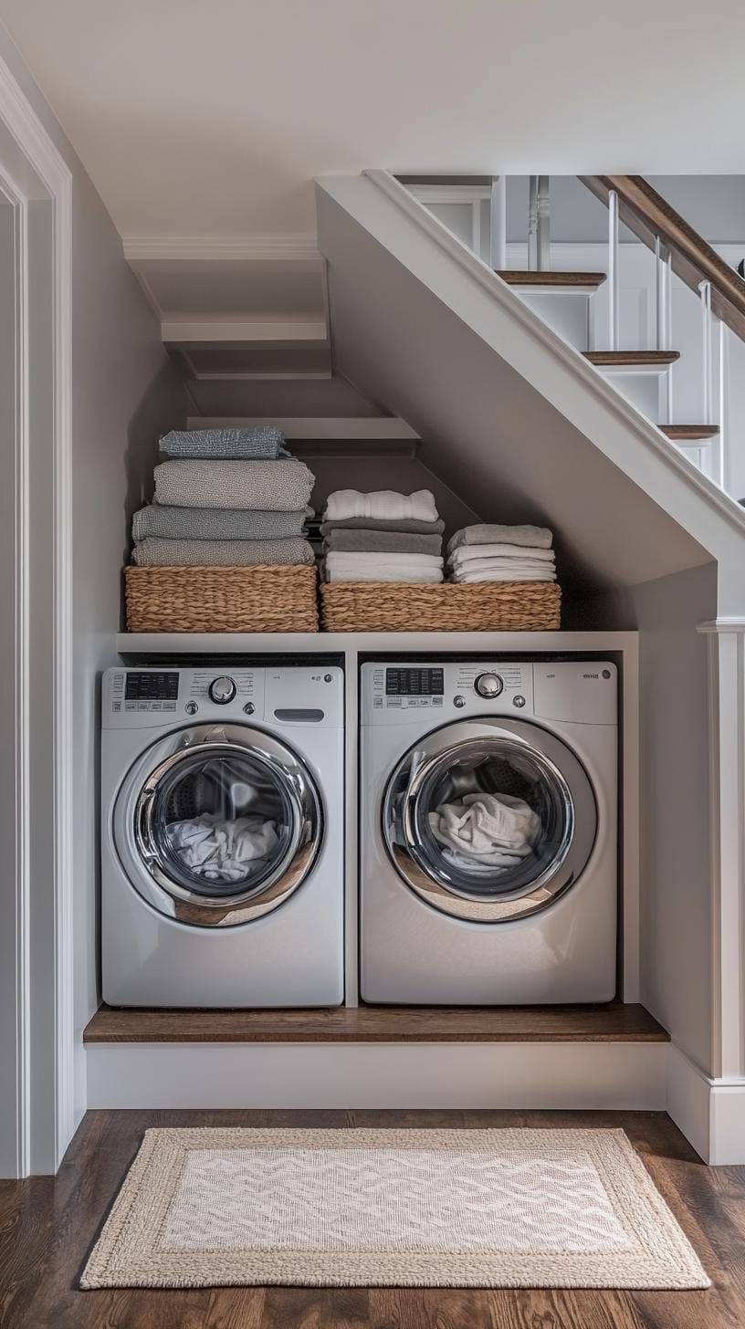 11. Under-stair laundry center with custom-built storage