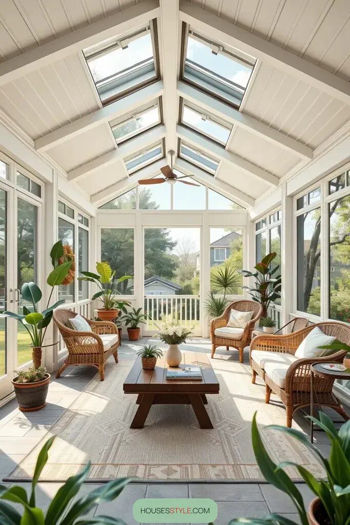 Cozy and Bright: A Screened Porch Embracing Natural Light