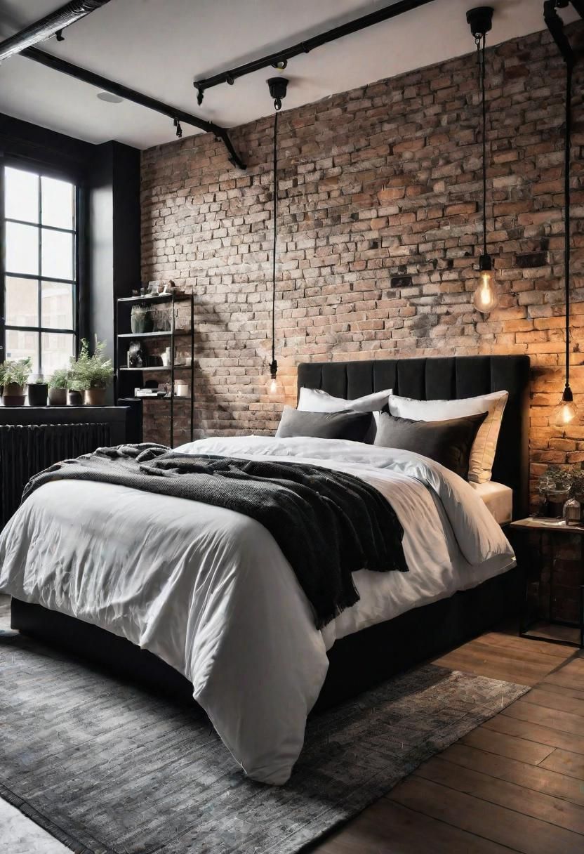 22. Exposed Brick Bedroom Style