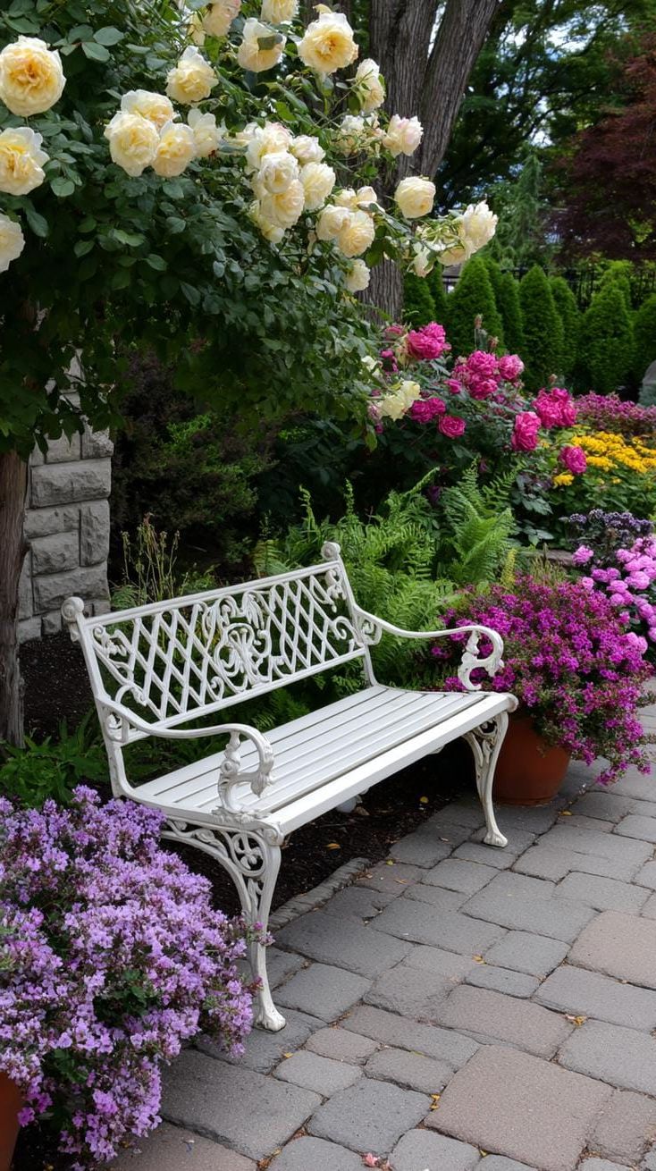 11. Iron Bench Set Among Perennial Plants - photo 2