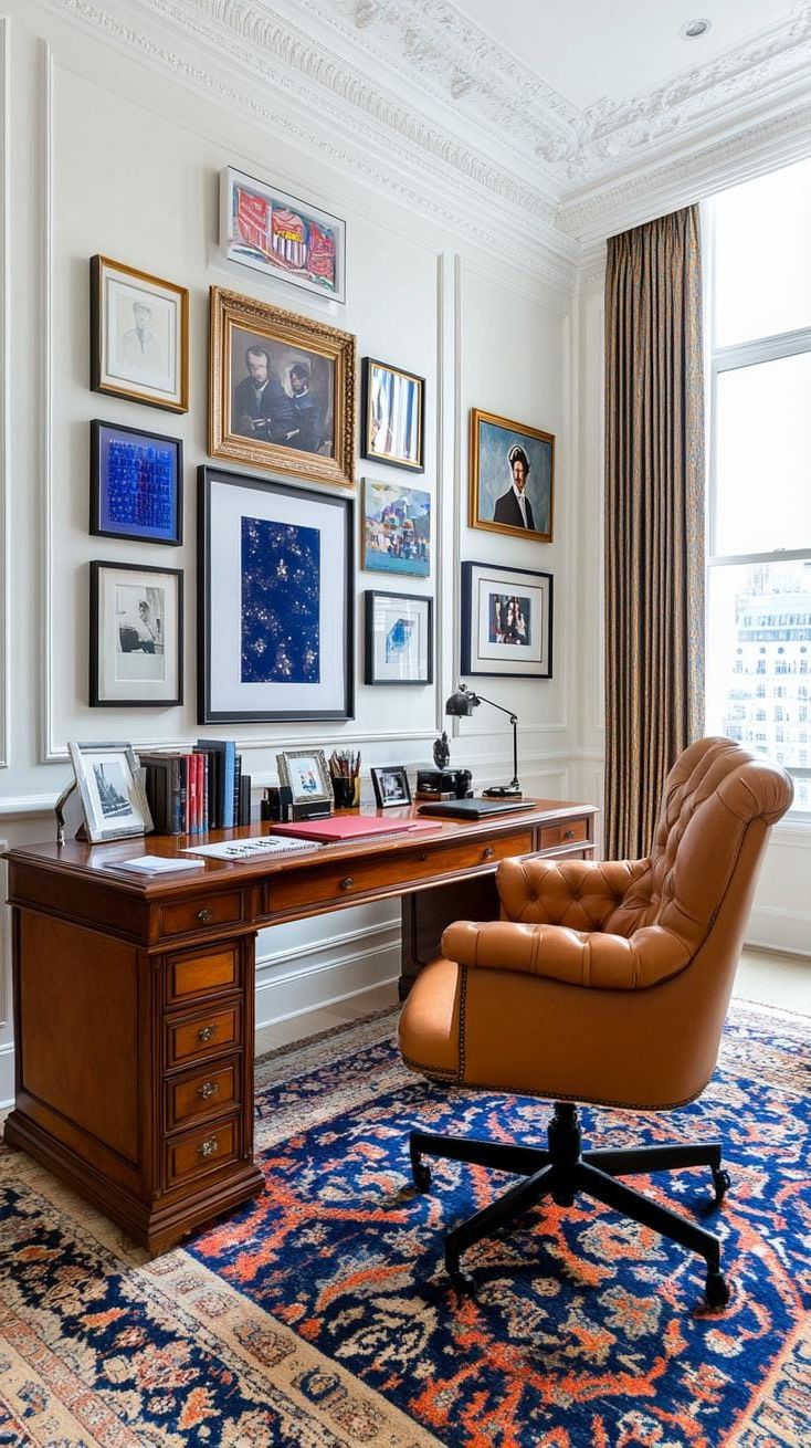 17. A cozy workspace with antique desk and art display - photo 2