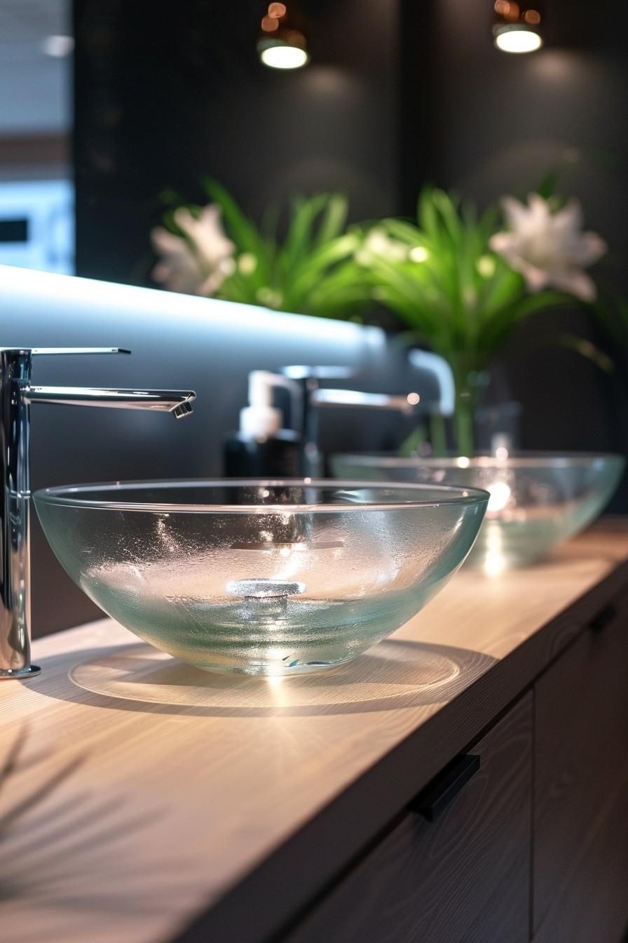 2. Elegant Glass Sinks and Faucets