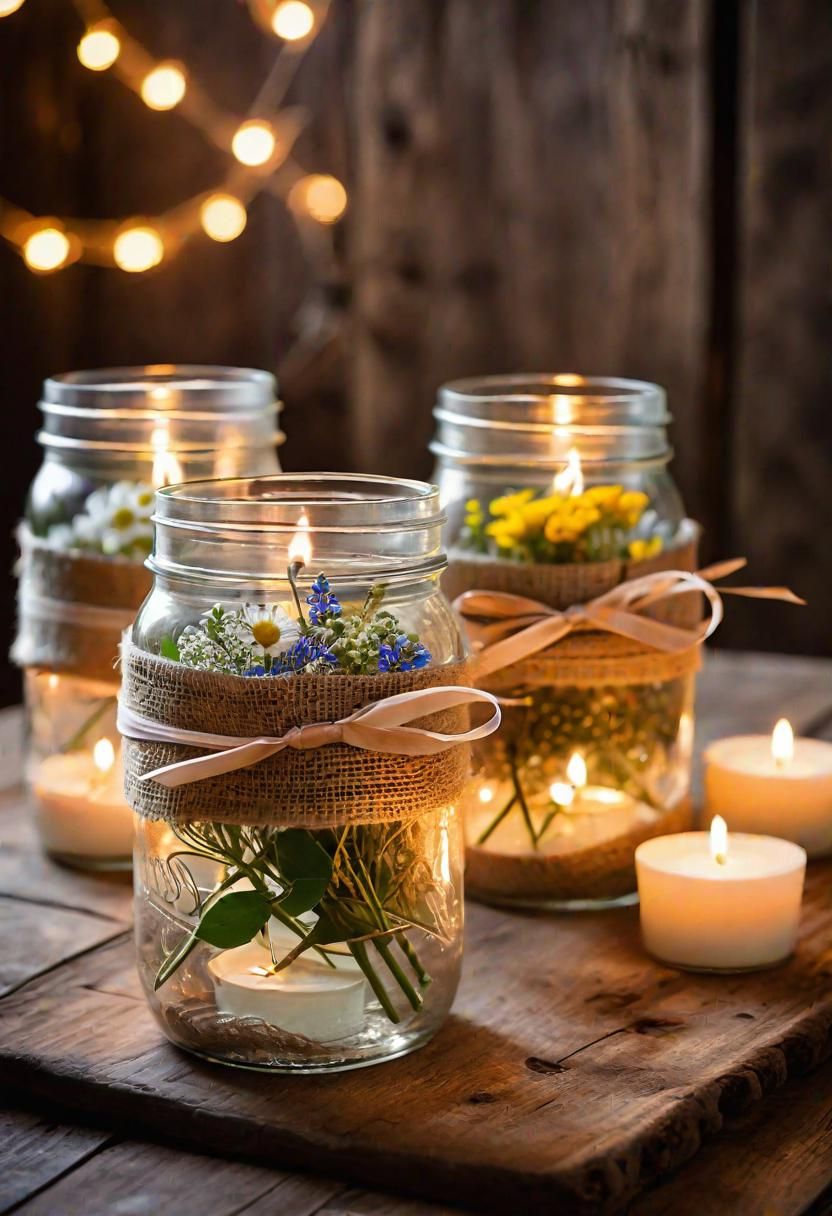 6. Burlap and Lace Mason Jars