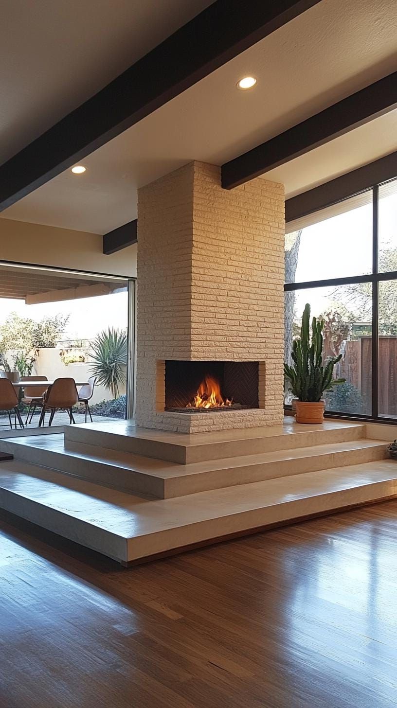 11. Split-level room centered on stone fireplace column - photo 3