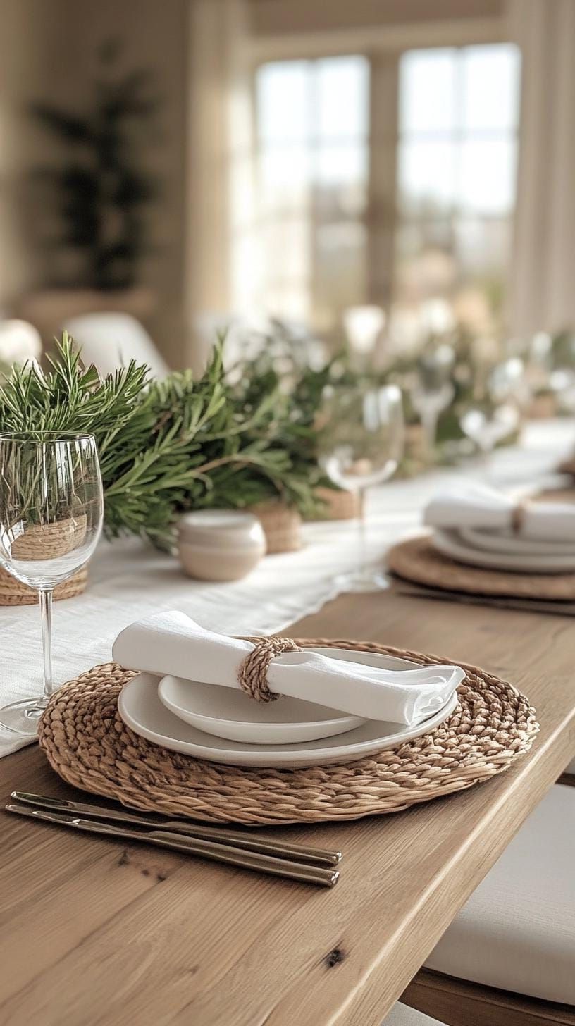 17. Scandinavian Table With Linen Napkins and Greenery - photo 3