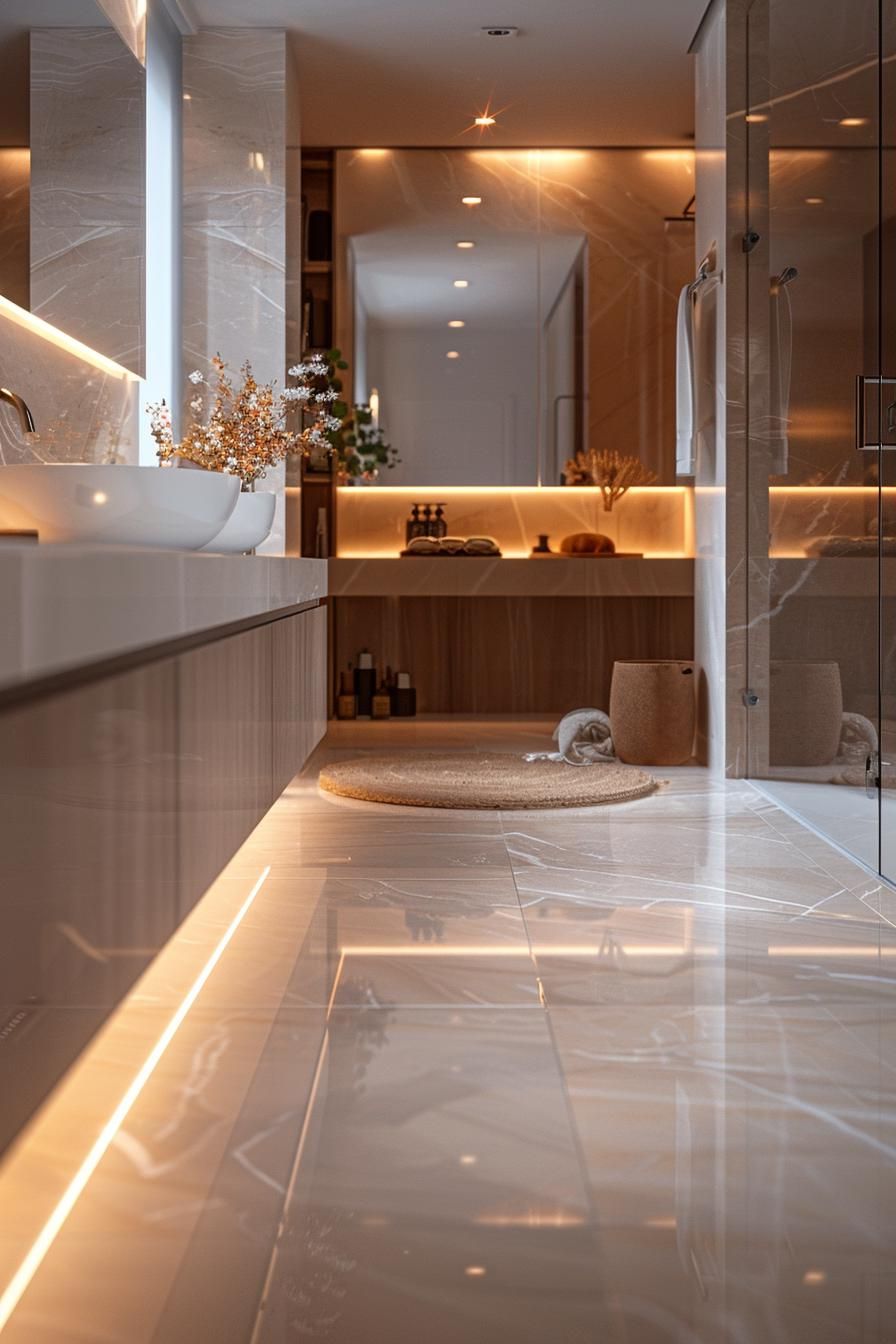 1. Sleek Floating Vanities with LED Lighting
