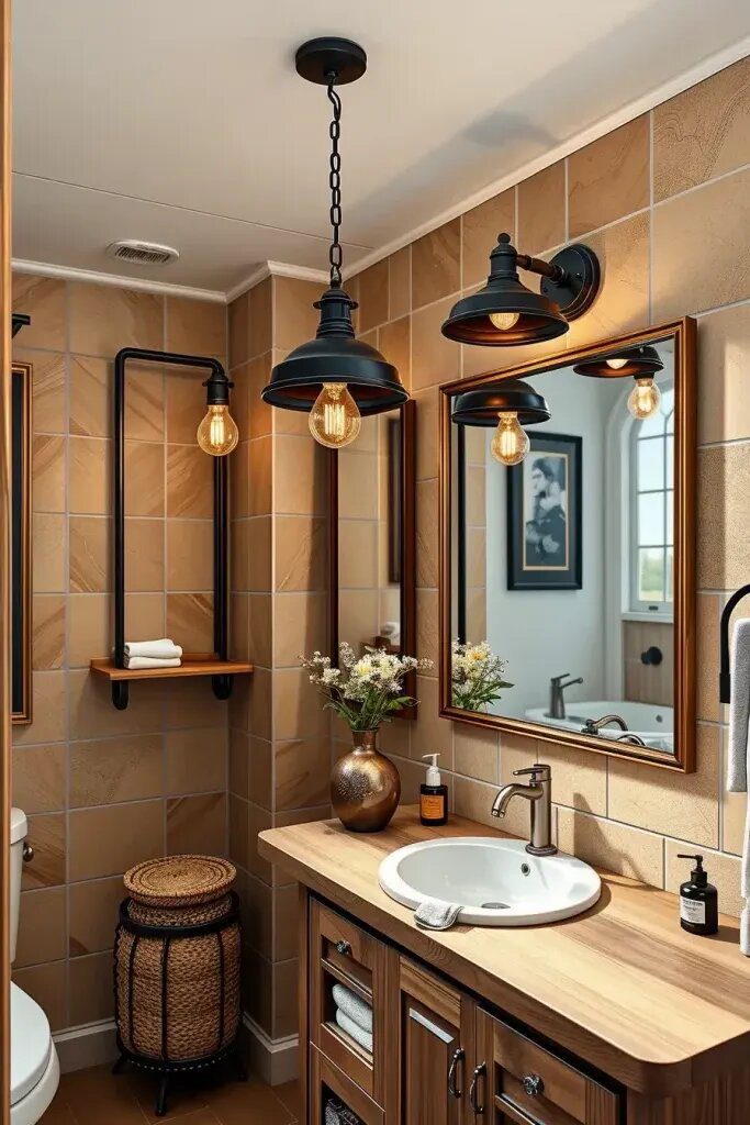 Pendant Lighting Above a Rustic Vanity