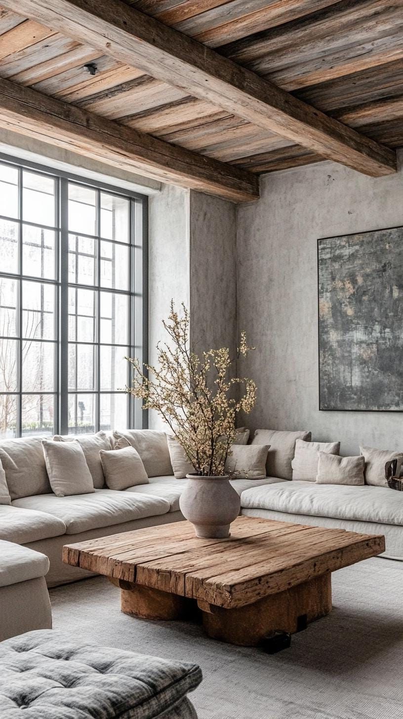 14. Reclaimed Wood and Soft Upholstery Combinations