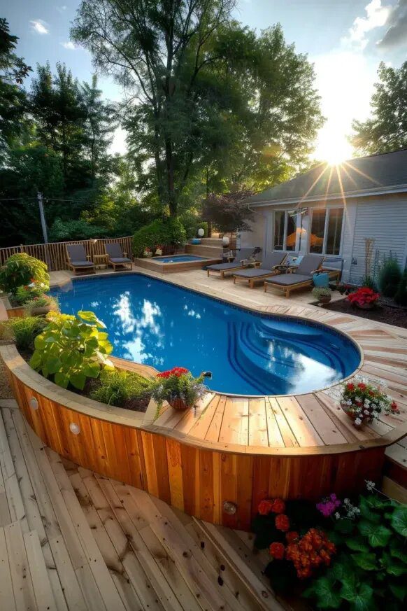 Heart-Shaped Above Ground Pool in a Garden Setting