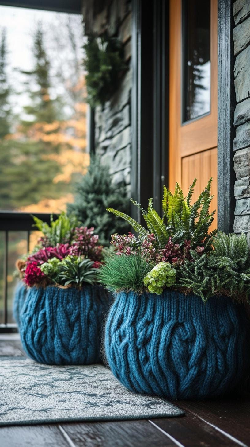 6. Recycled Wool Sweater Planters with Winter Greens - photo 3