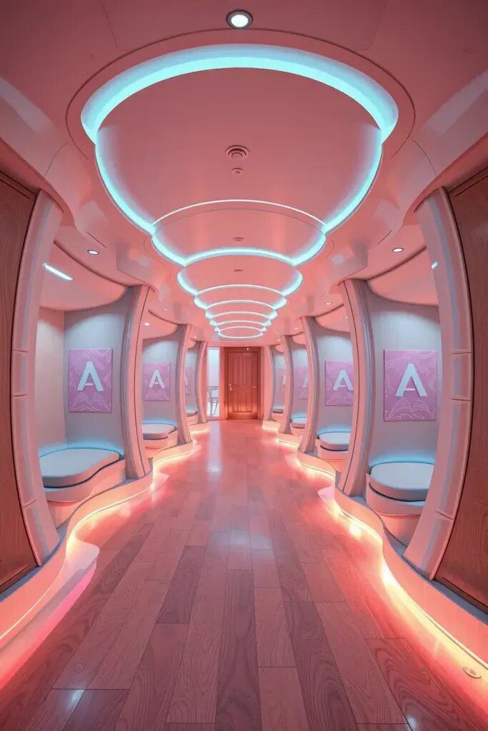 Circular Hallways With Glowing Light Paths