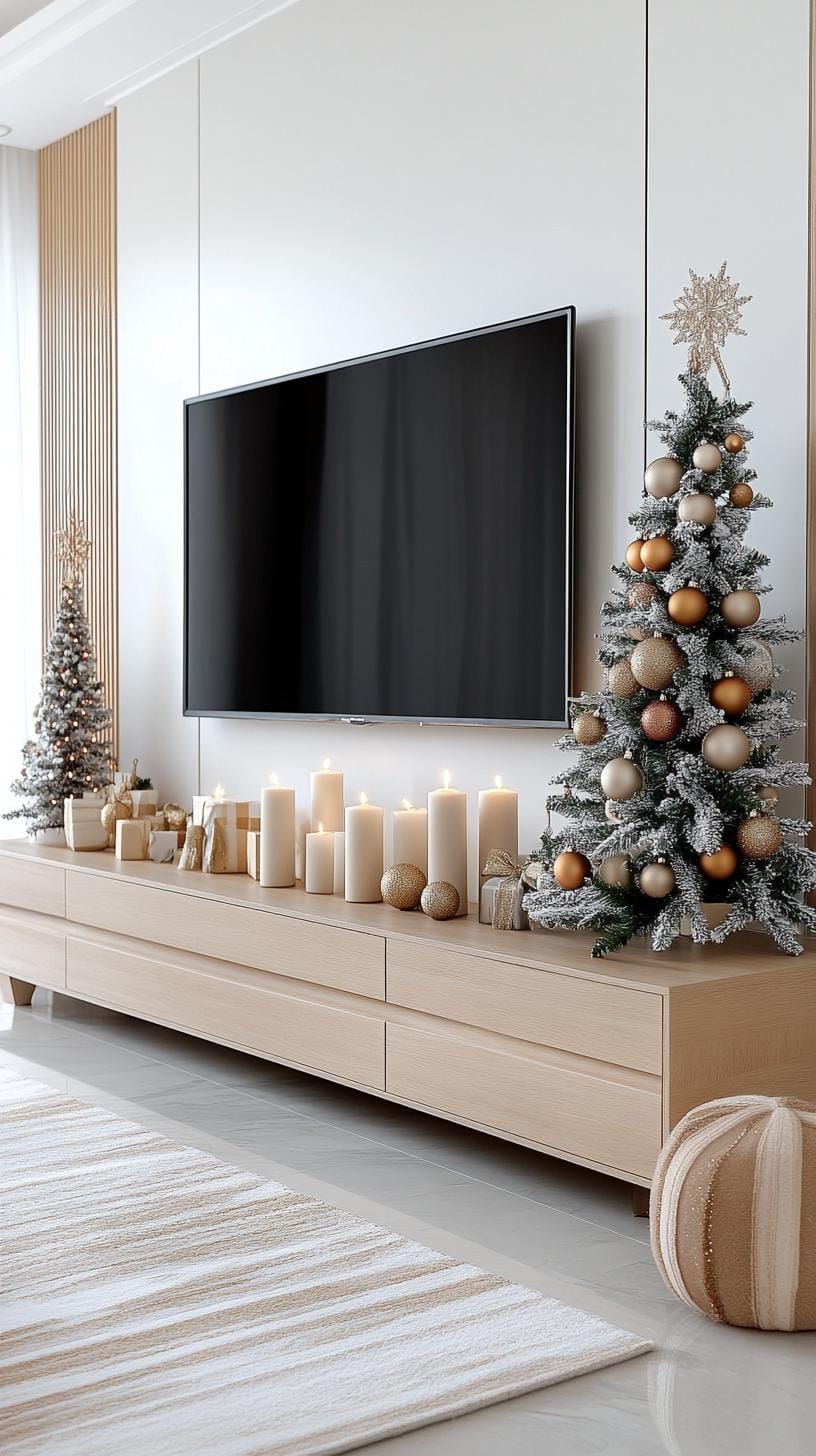 3. Modern minimalist TV stand with candles and a sleek tree - photo 2