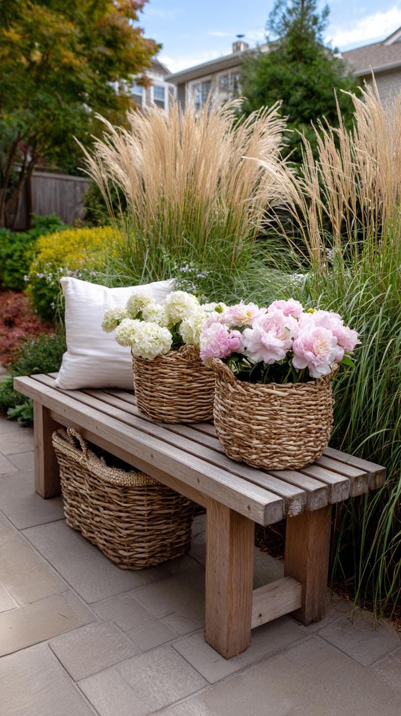 24. Wicker Baskets Filled With Pastel Florals