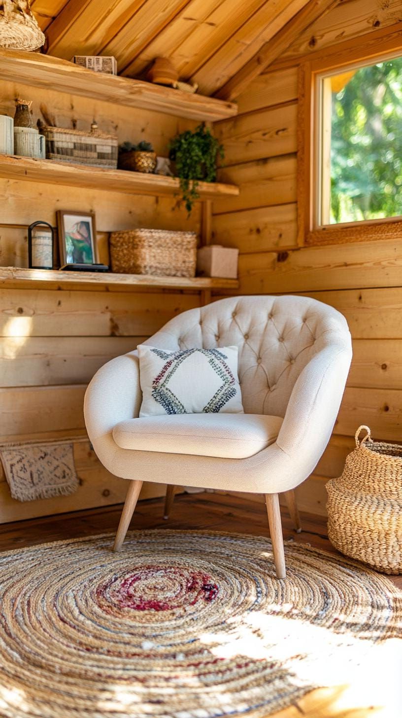 1. Rustic Wood-Paneled Shed with Vintage Armchair - photo 2