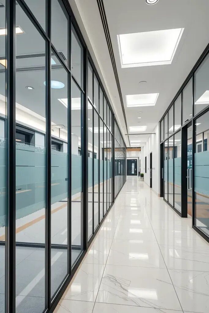 Glass Partitions That Open Up a Hallway