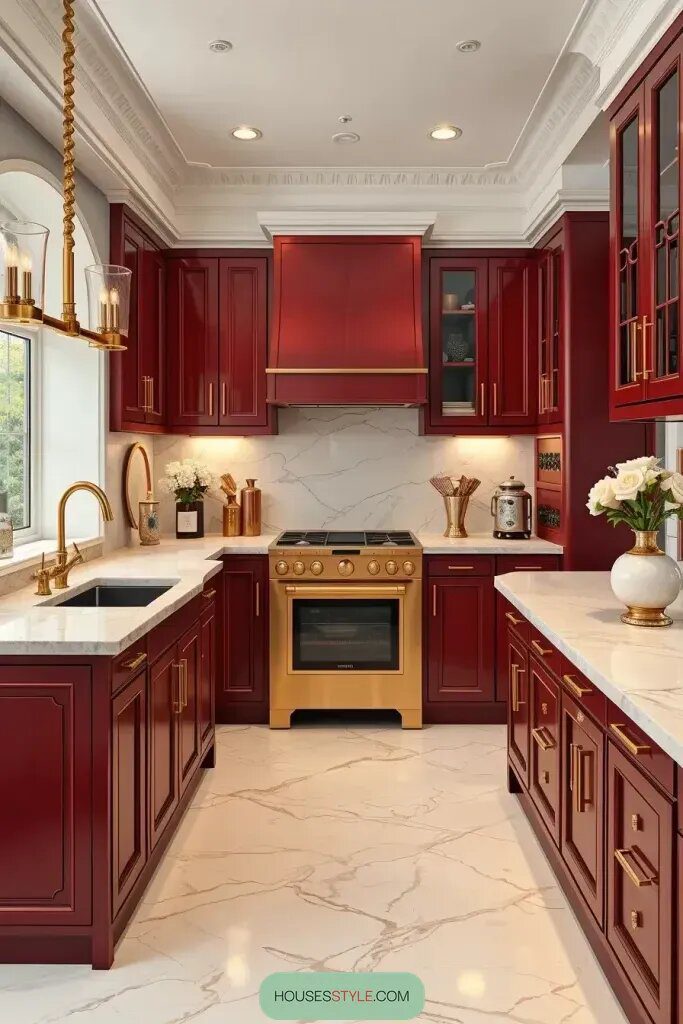Red Cabinets Paired with Brass or Gold Hardware - photo 2