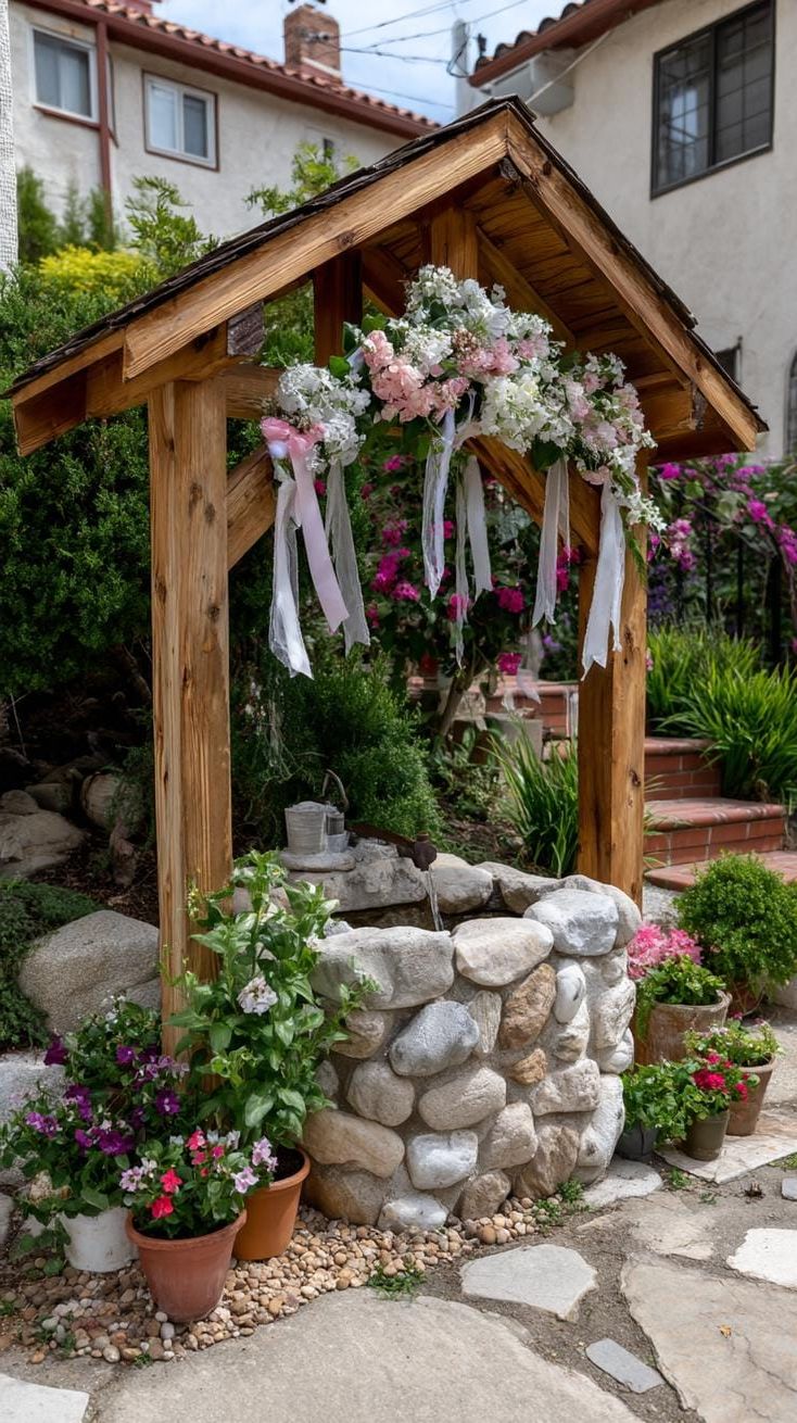 23. A Wishing Well Framed in Pastel Flowers