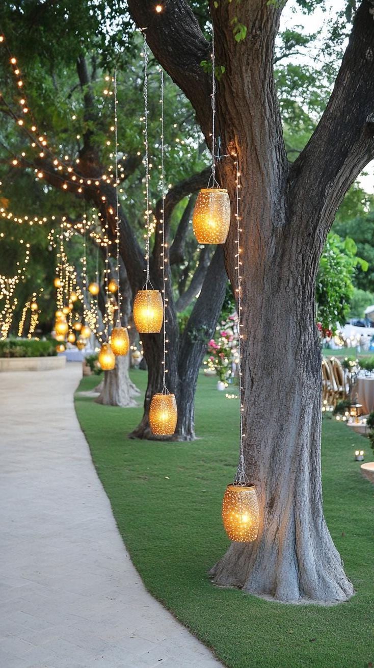 8. Oak Trees With Hanging Lanterns And Fairy Lights - photo 2