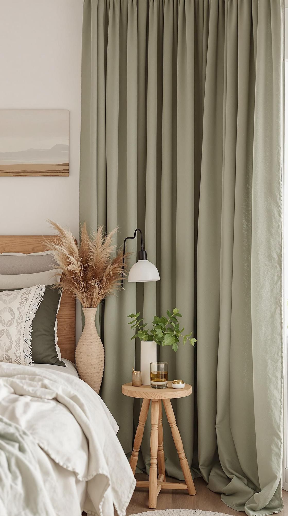 24. Earth-Toned and Sage Green Curtains