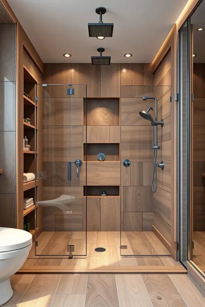 Grout-Free Walk-In Showers with Wood Tile Walls - photo 2