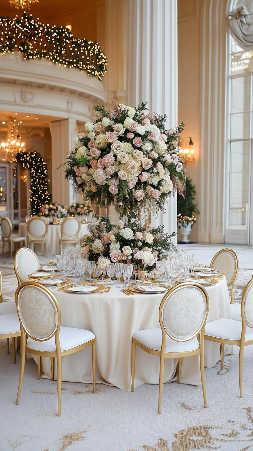 20. Gold and Cream Table with a Statement Centerpiece