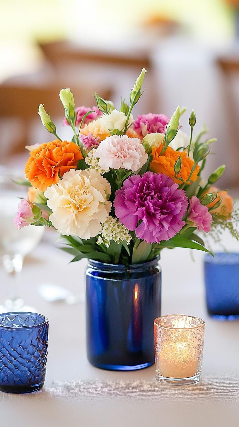 14. Sapphire Carnation Centerpiece Ideas