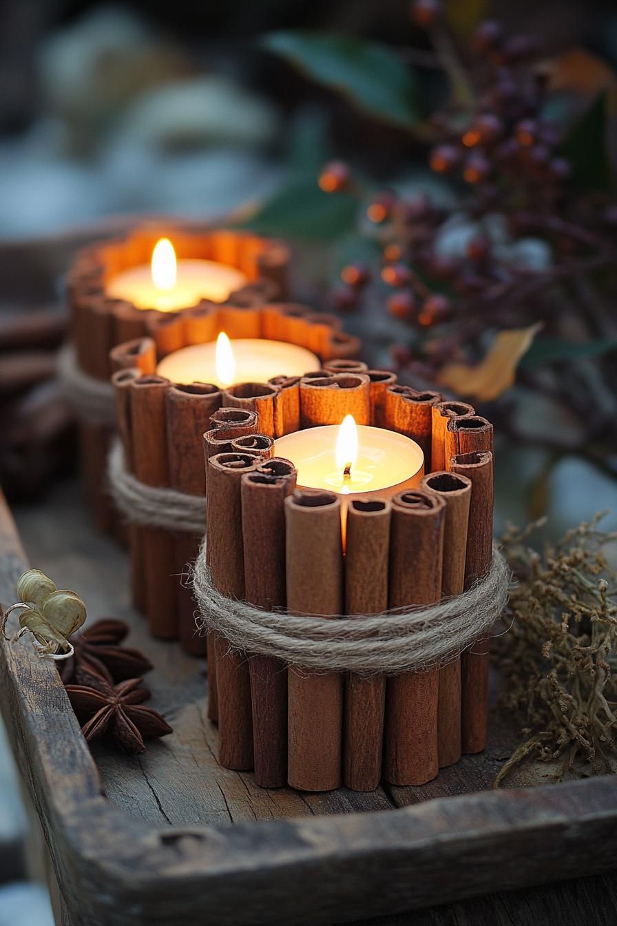 18. Rustic Cinnamon Stick Candle Wraps