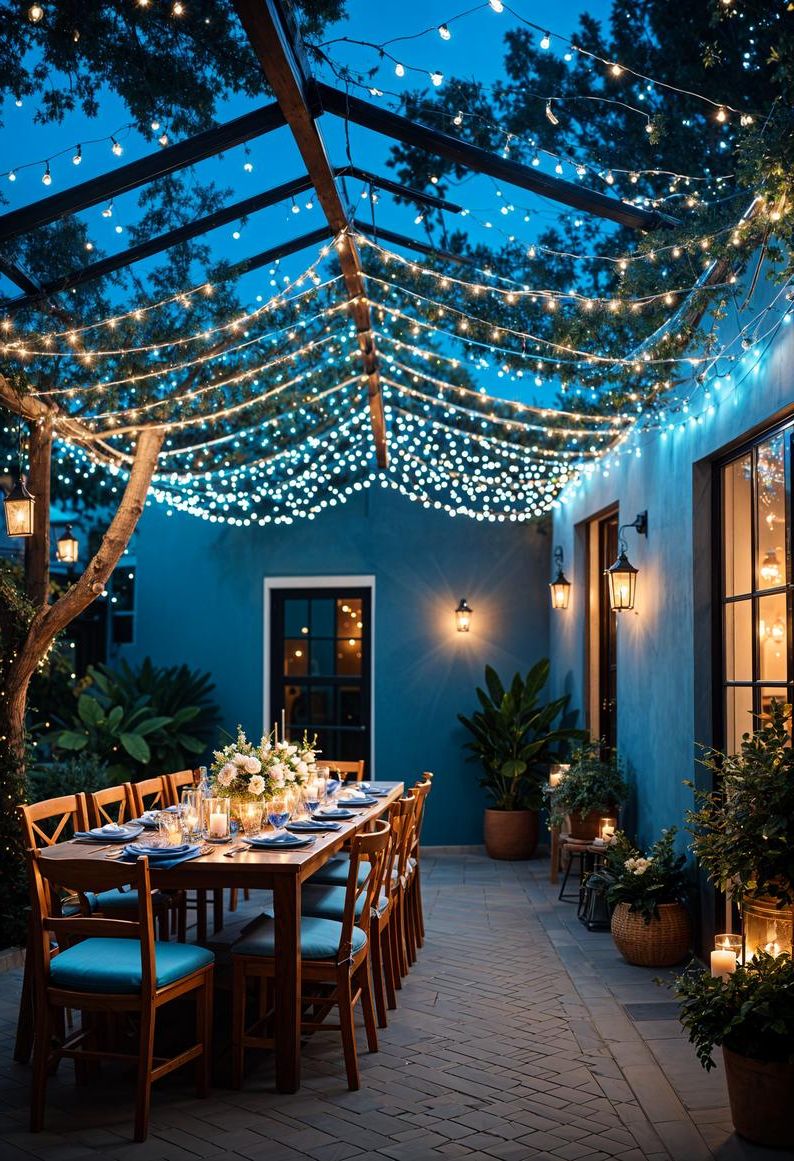 8. Blue Fairy Lights for Dining Areas