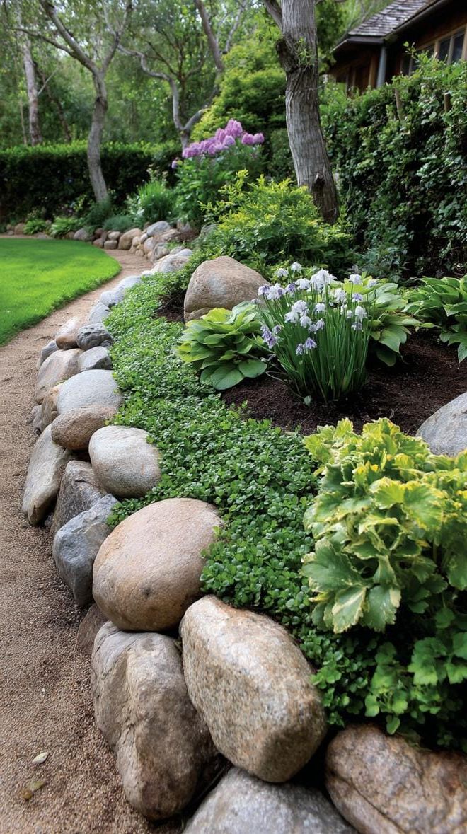 8. Garden Design Using Large River Stones