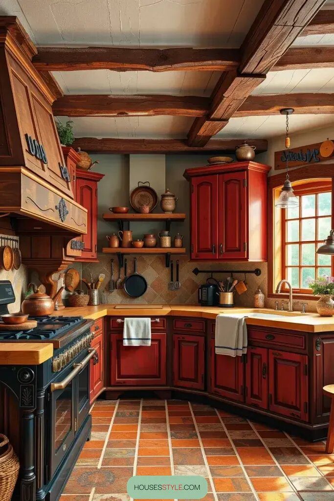 Rustic Kitchens with Cherry Red Cabinets