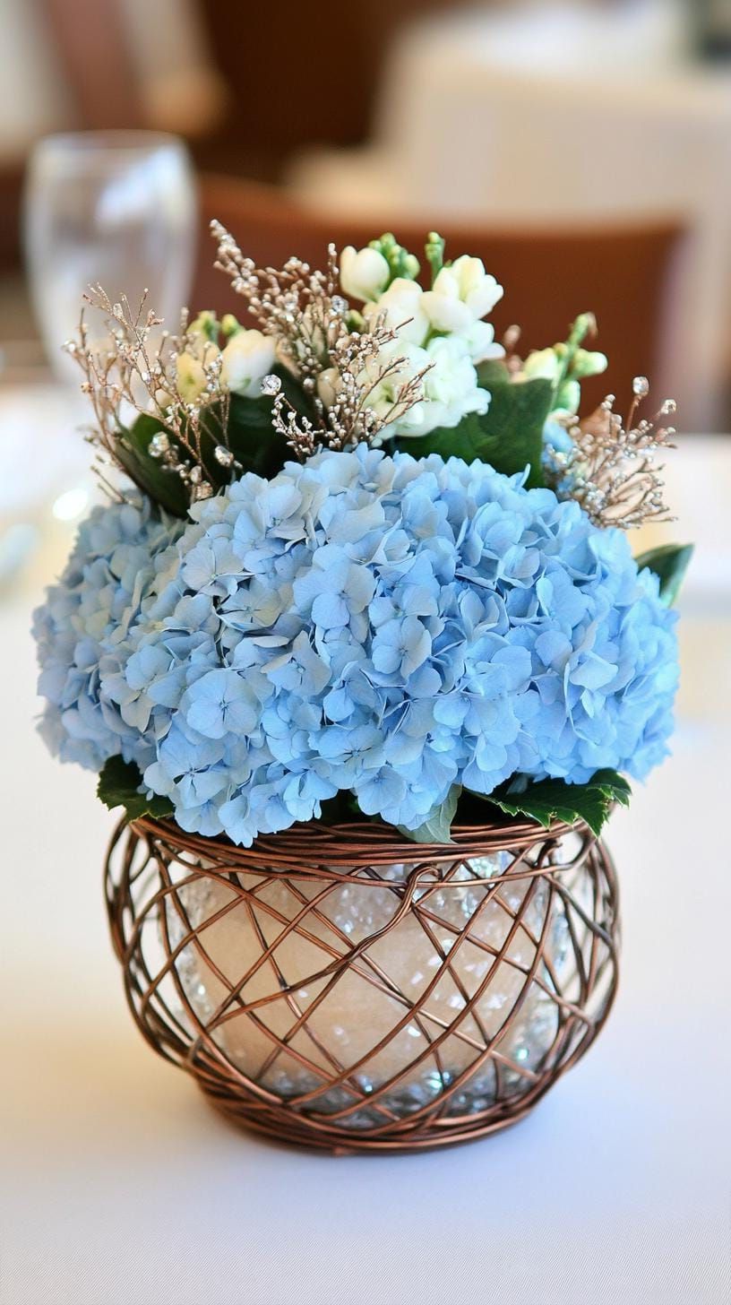 7. Icy Blue Hydrangea Centerpiece Ideas