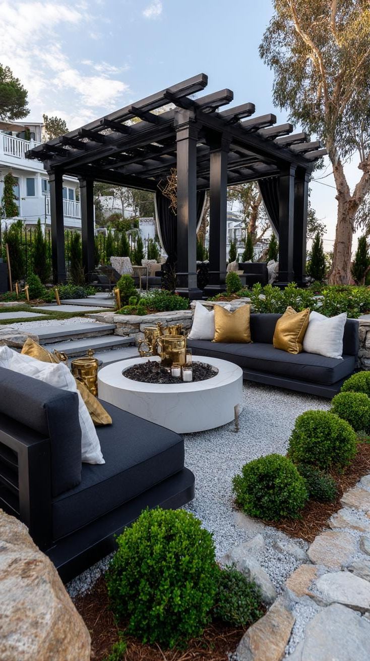 21. Black Pergola Centered Around a Fire Pit - photo 4