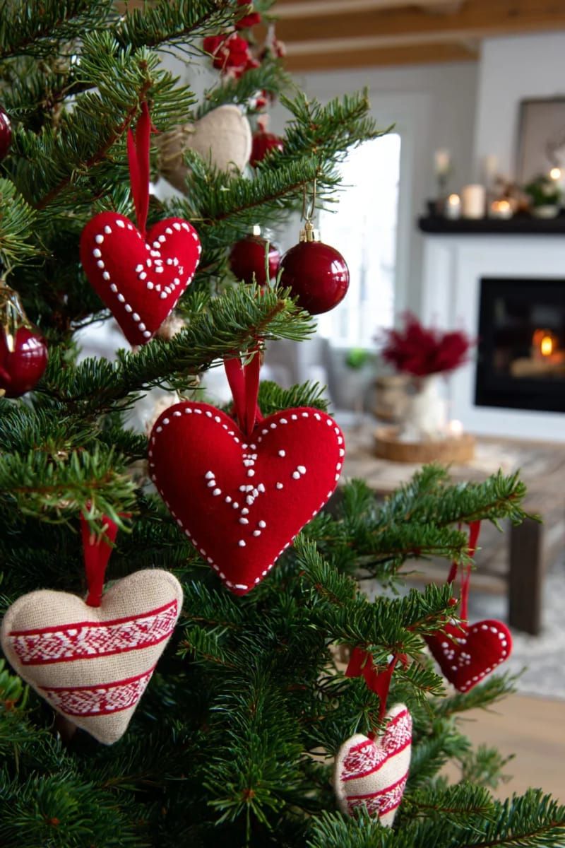 29. Scandinavian Felt Heart Ornaments with Beads - photo 2