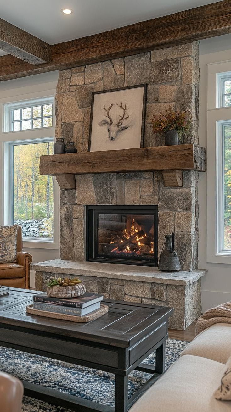 16. Stone and Timber Seating Around the Fireplace - photo 4