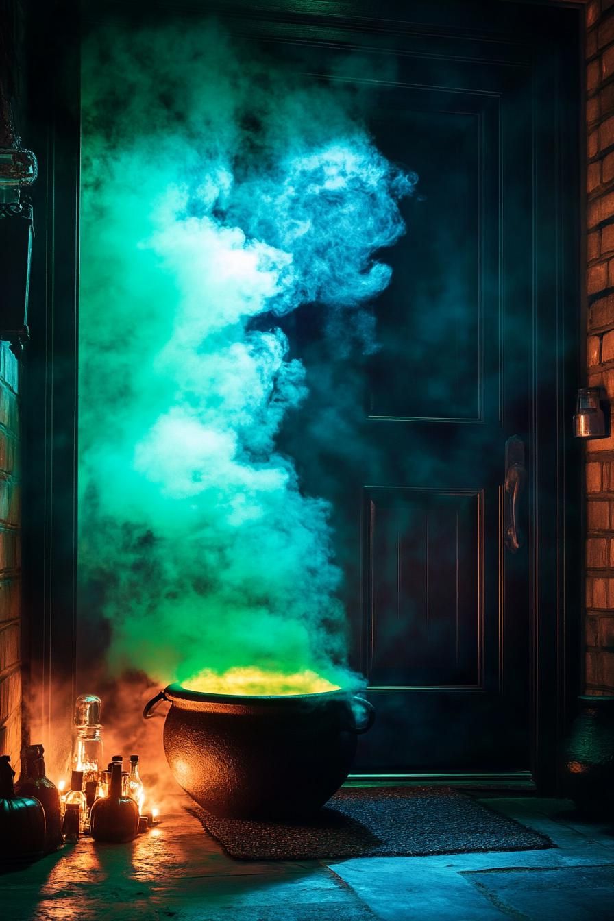 10. Cauldron Entrance Halloween Decor