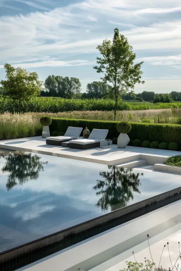 Sleek Pool Oasis with Reflective Water Elements