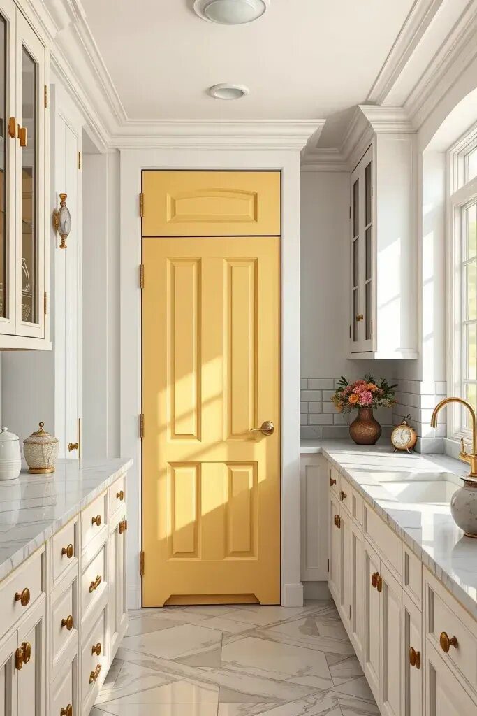 Butter Yellow Pantry Doors For A Surprising Accent