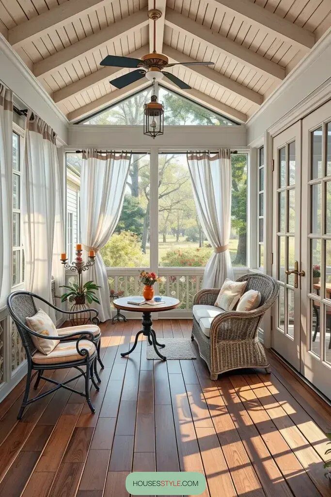 Experience cozy screened porches with elegant French and sliding doors.