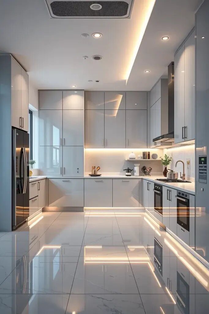 Gray Cabinets Paired with LED Lighting