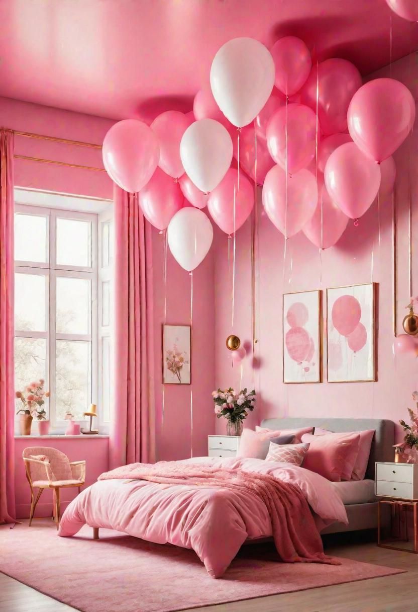 45. Pink Bedroom Ceiling Balloon Décor
