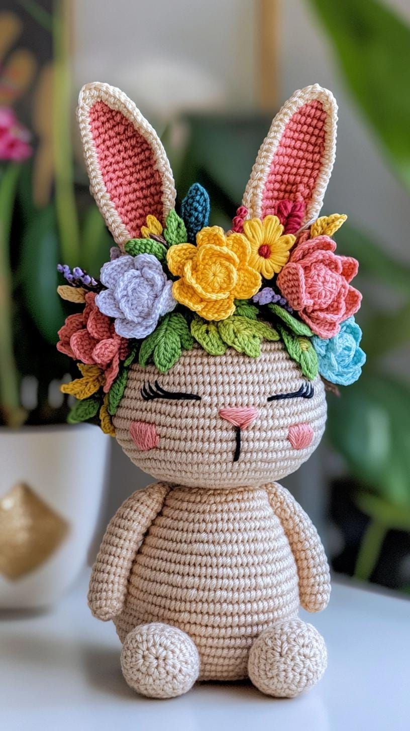 10. Crochet Amigurumi Bunny With Floral Crown - photo 3