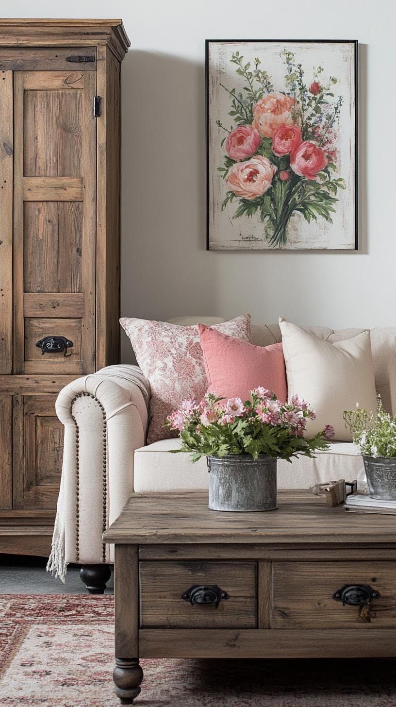 15. Distressed Wood Accents for Subtle Color