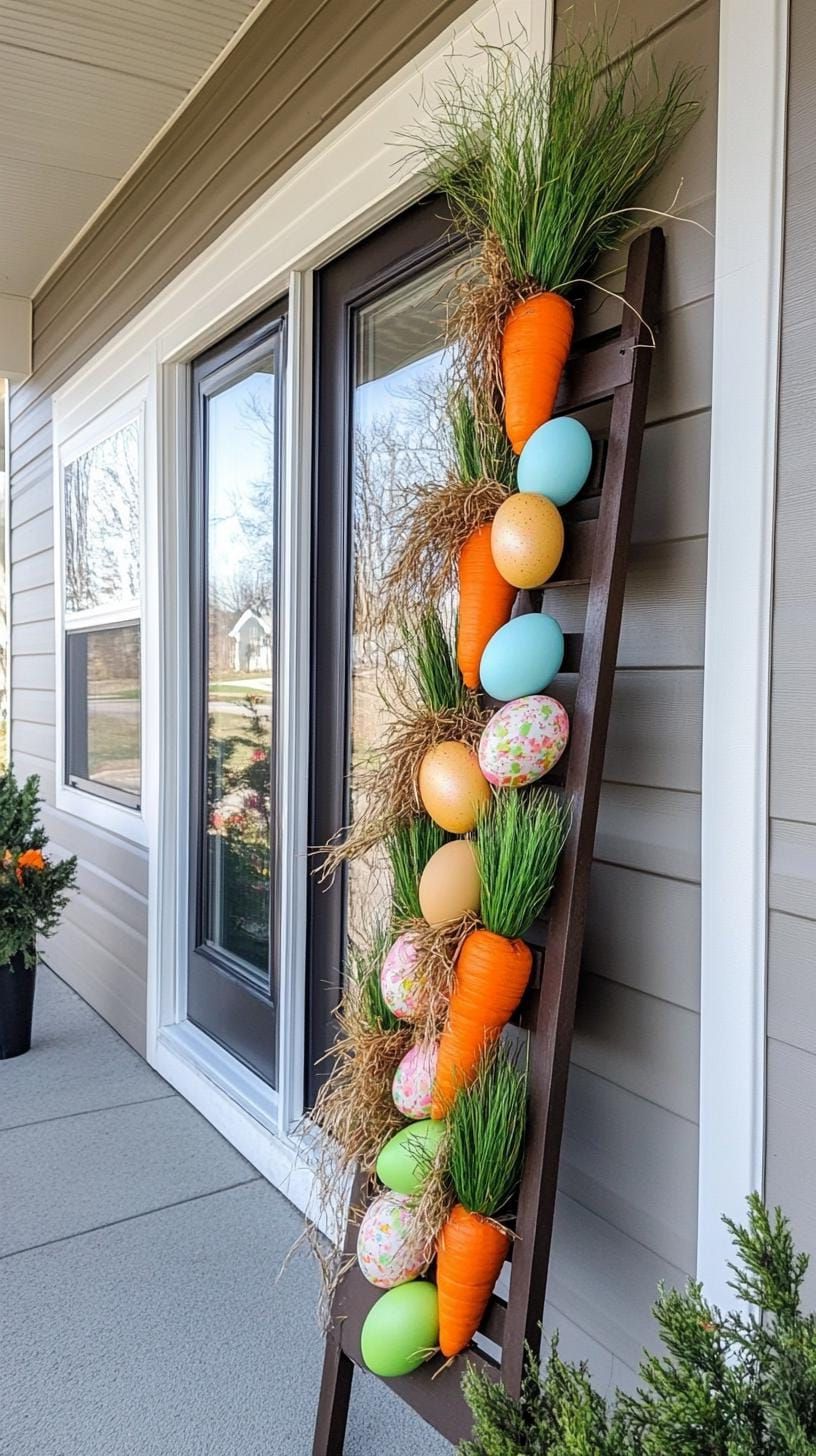 4. Easter Porch Ladder Display Ideas