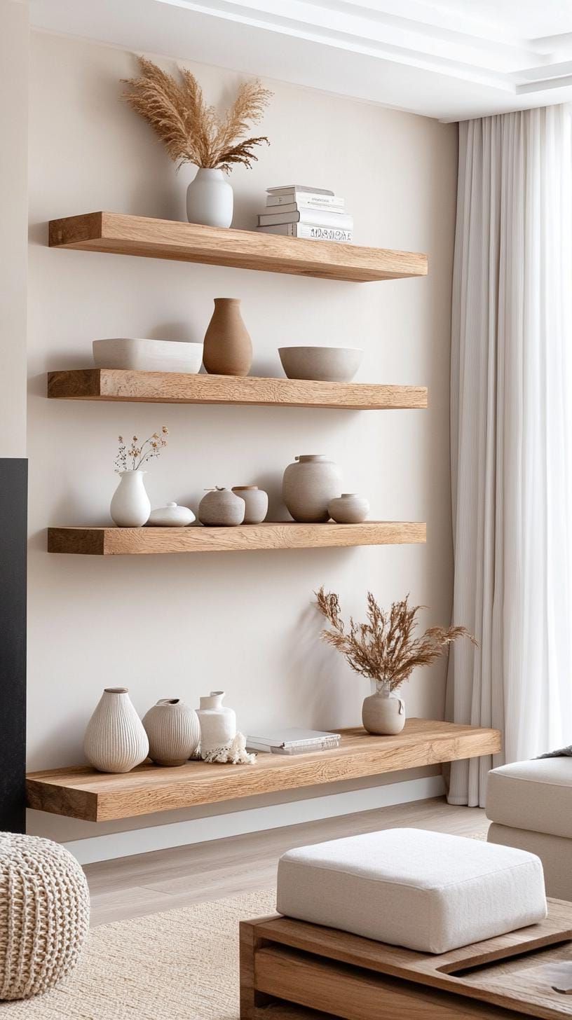 4. Open Shelves With Minimalist Ceramics