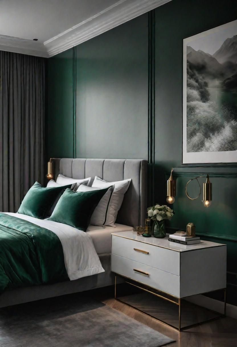 32. Luxe Grey and Emerald Bedroom Pairing