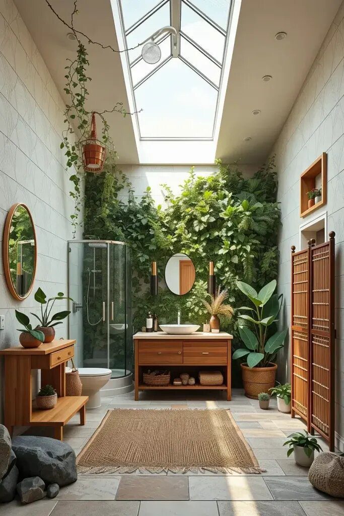 Biophilic Bathrooms With Green Walls and Skylights - photo 2