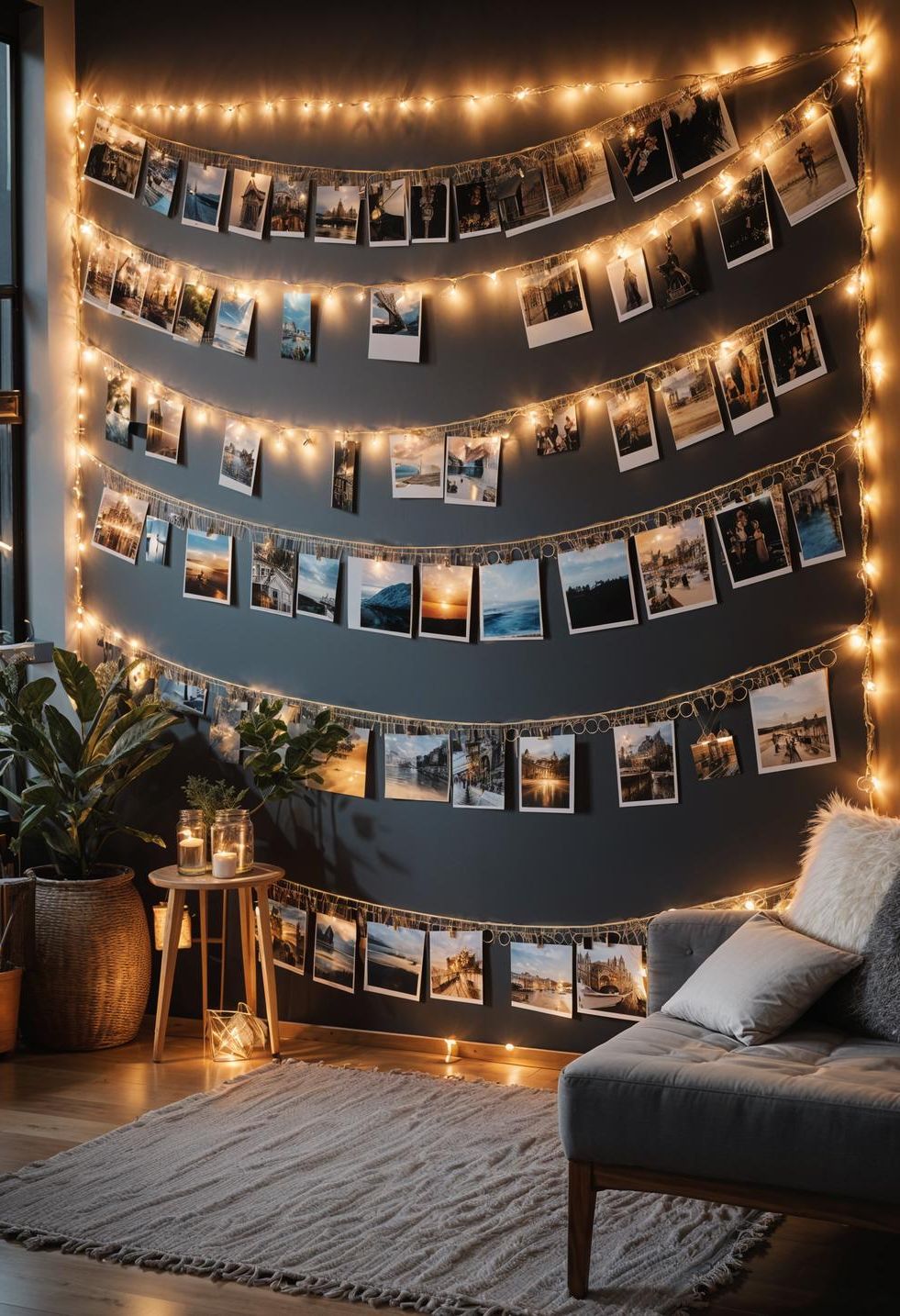 39. Fairy Light Photo Wall Montage
