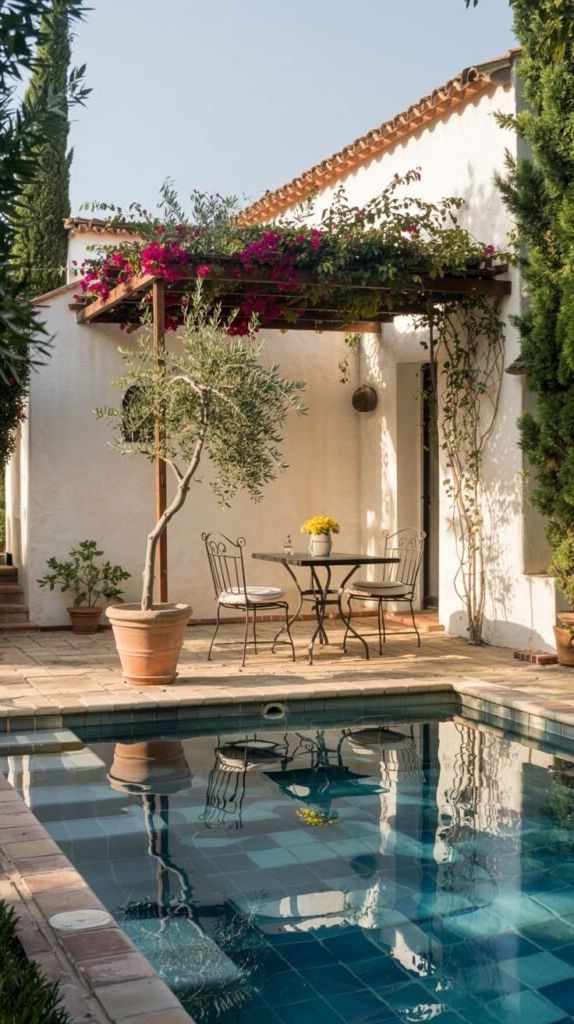 24. Small Tiled Pool in a Mediterranean Courtyard